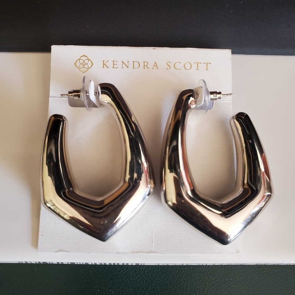 Kendra‎ Scott Kaia Earrings Silver Plate Hoop Statement Geometric Large Signed